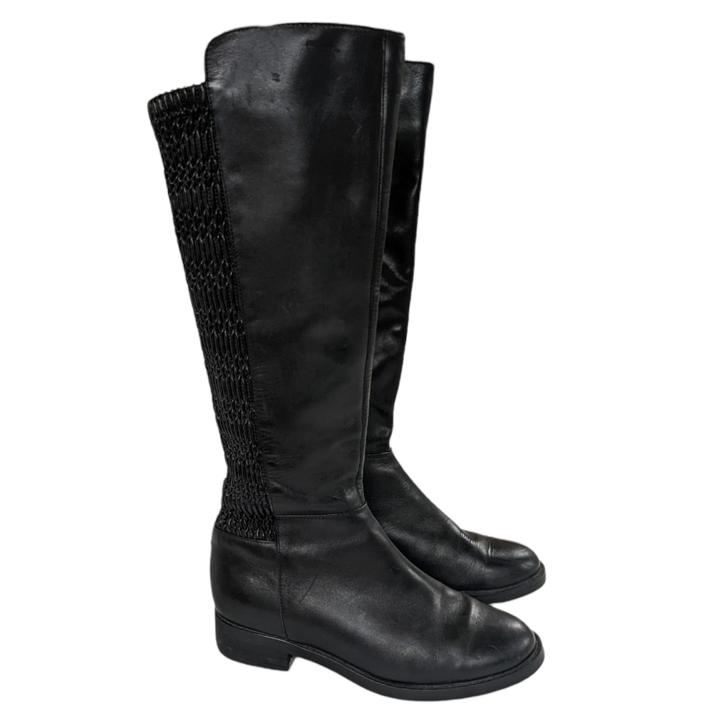 Blondo Black Leather Knee-High Heeled Riding Boots
